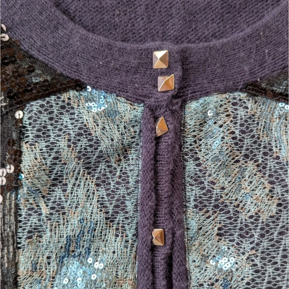 Free People Navy Angora Blend Croppe Cardigan Sequin Stud Buttons Size M